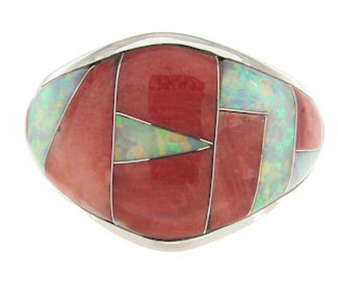 Sterling Silver Opal Inlay Red Oyster Shell Ring Size 8-3/4 YS58549